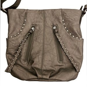GAL brand small pewter silver studded crossbody purse bag adjustable strap